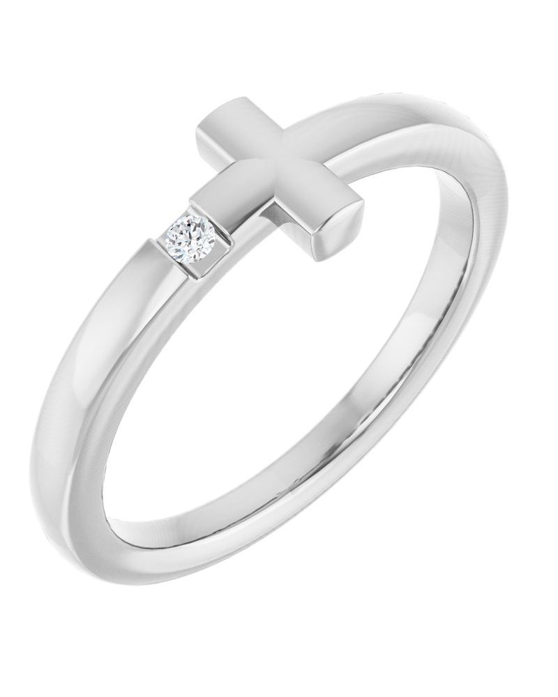 Anel Cruz Horizontal Infantil em Ouro 14k com Diamantes Naturais