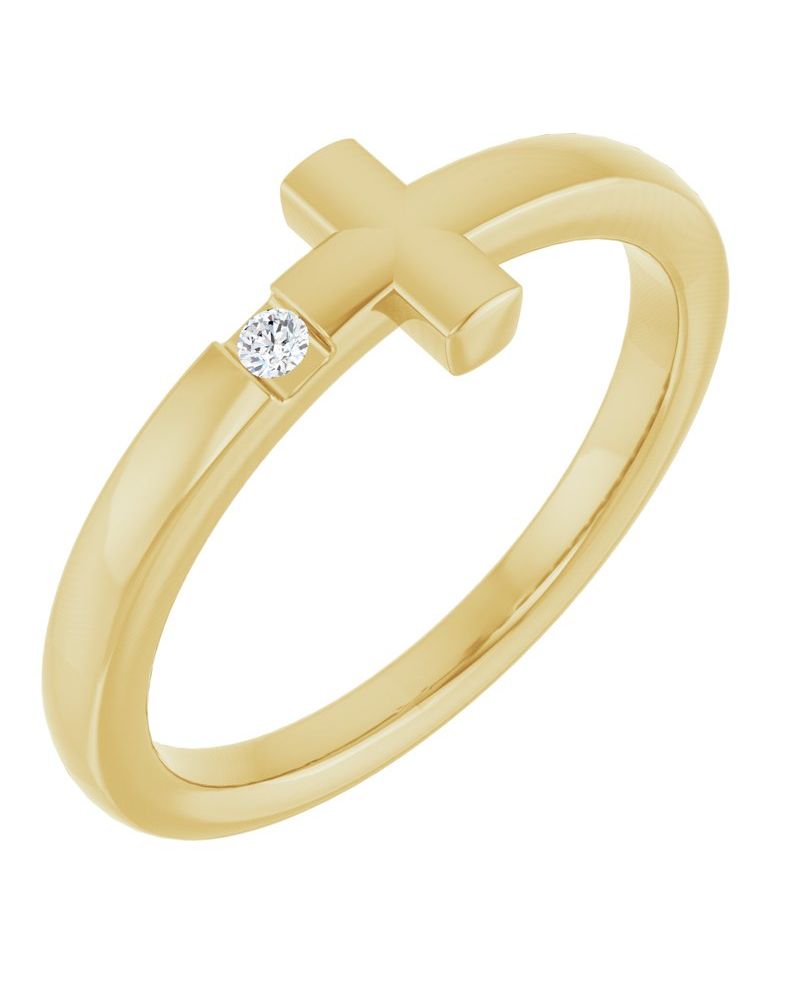 Anel Cruz Horizontal Infantil em Ouro 14k com Diamantes Naturais