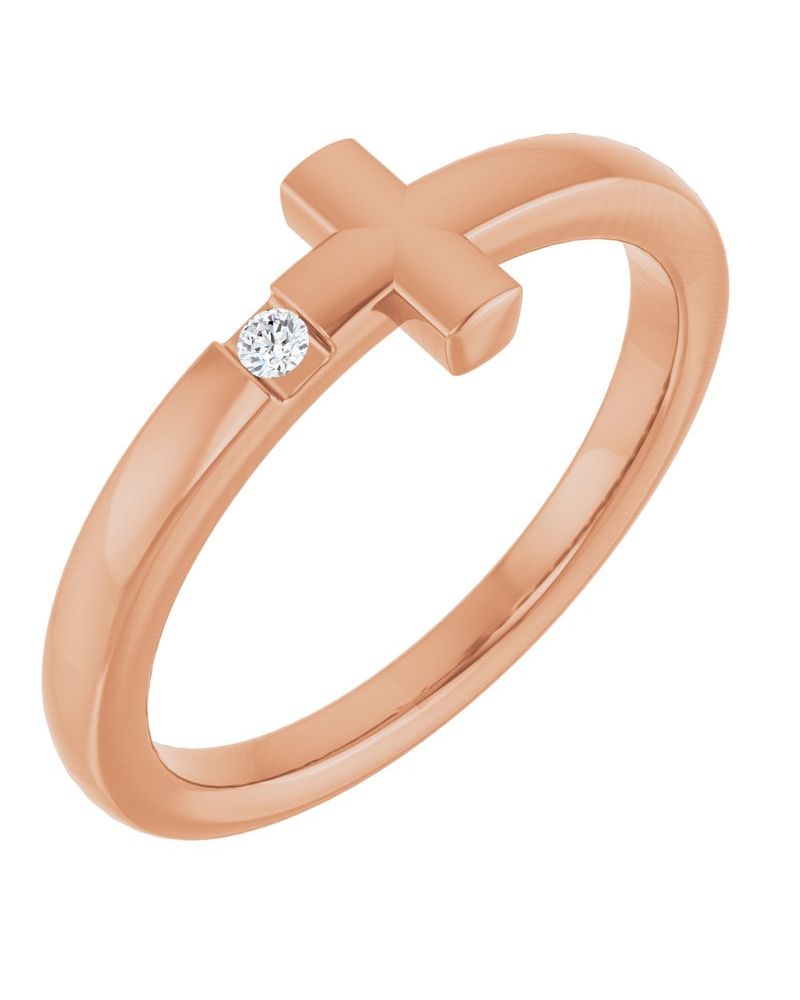 Anel Cruz Horizontal Infantil em Ouro 14k com Diamantes Naturais