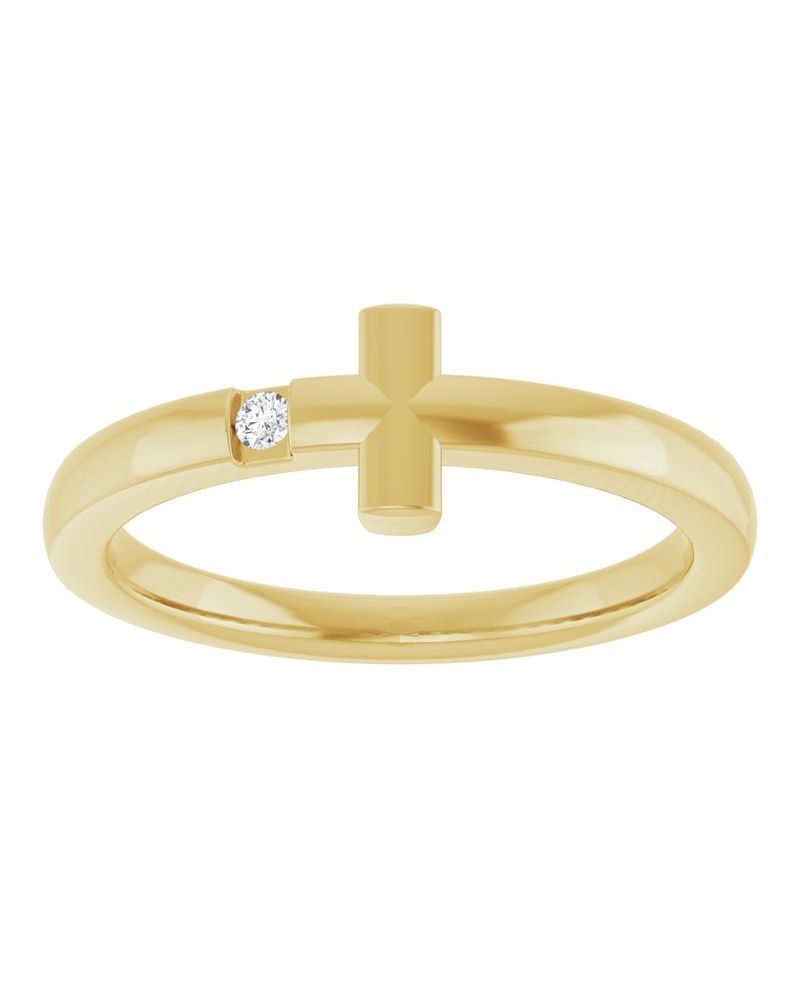 Anel Cruz Horizontal Infantil em Ouro 14k com Diamantes Naturais