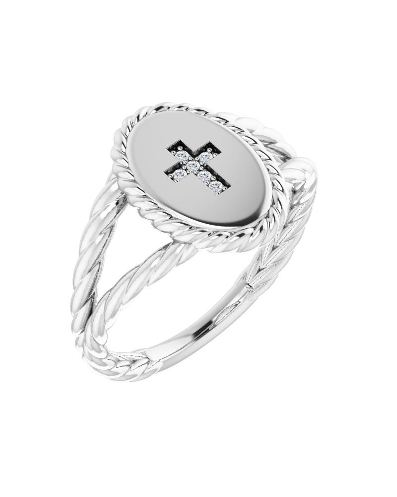 Anel Cruz em Ouro 14k com Diamantes Naturais – Modelo 2
