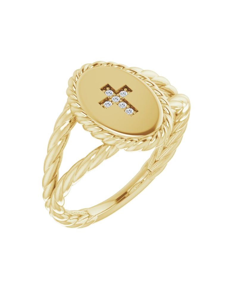 Anel Cruz em Ouro 14k com Diamantes Naturais – Modelo 2