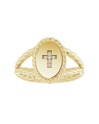 Anel Cruz em Ouro 14k com Diamantes Naturais – Modelo 2