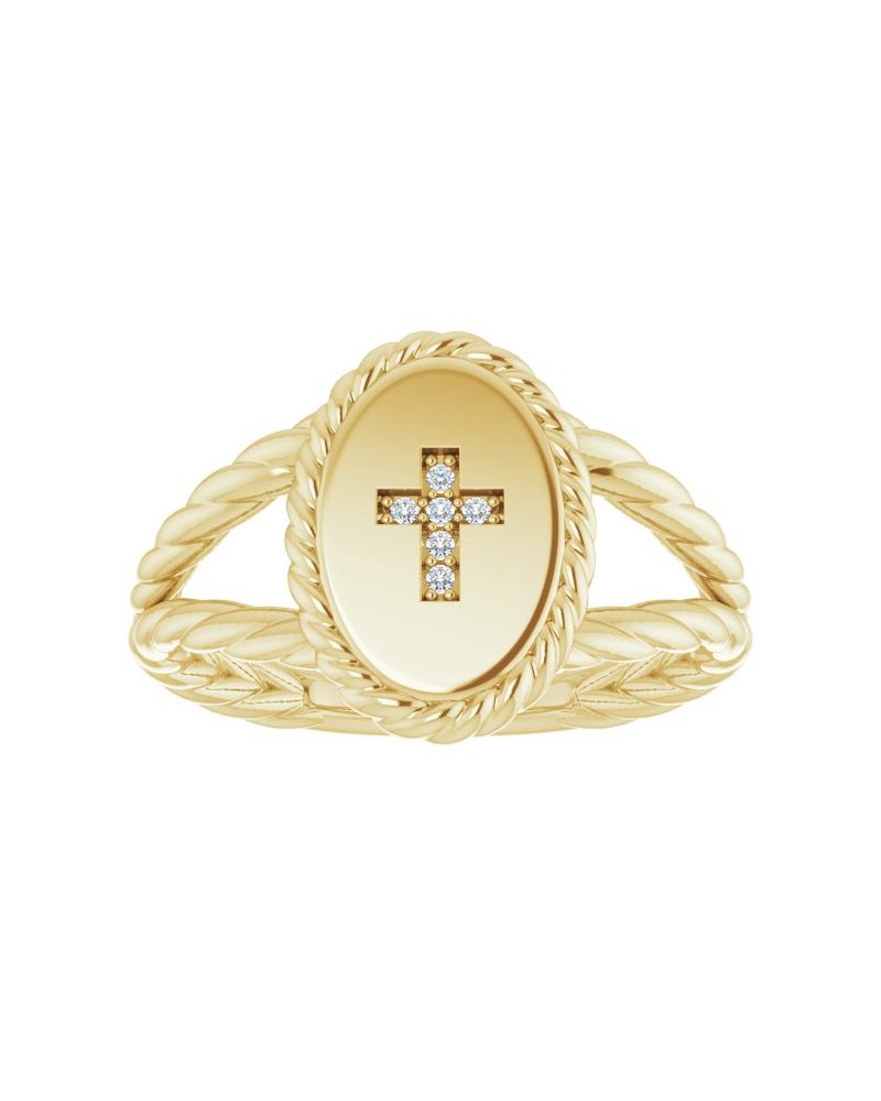 Anel Cruz em Ouro 14k com Diamantes Naturais – Modelo 2