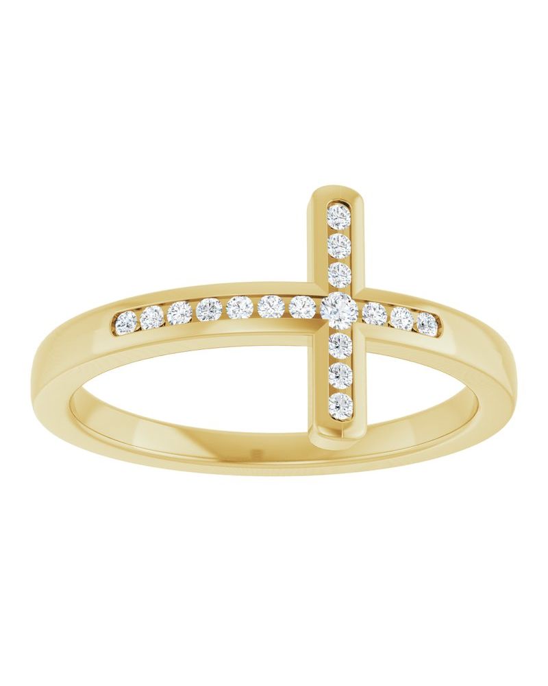 Anel Cruz Horizontal em Ouro 14k com Diamantes Naturais – Modelo 4