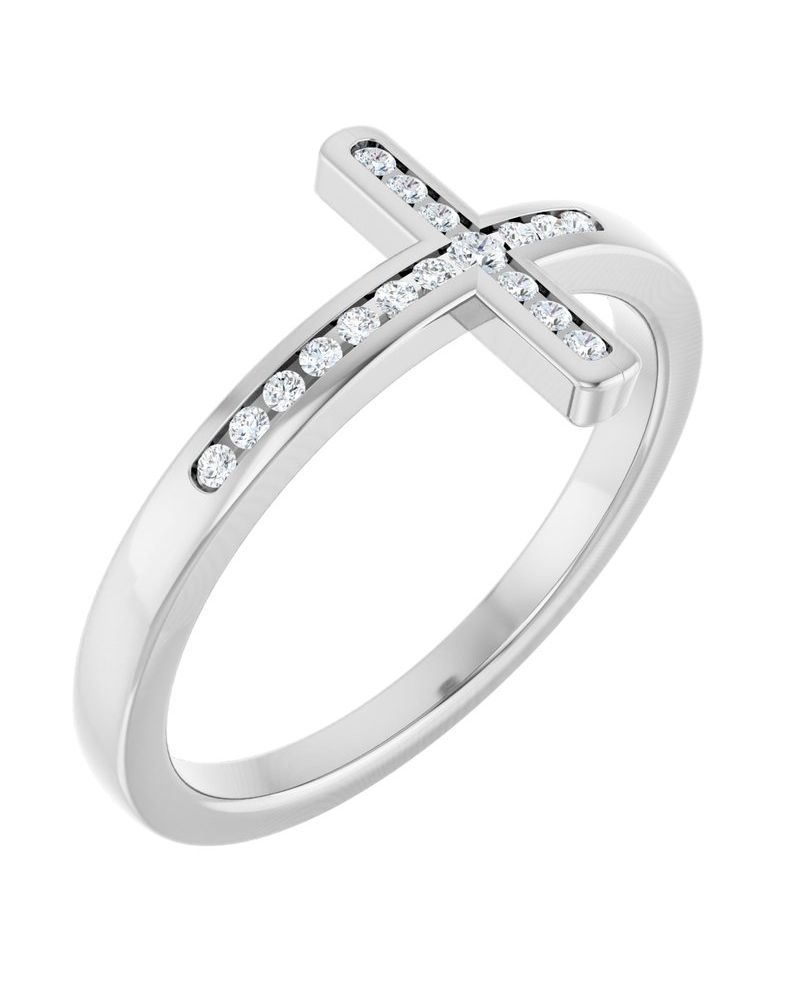 Anel Cruz Horizontal em Ouro 14k com Diamantes Naturais – Modelo 4