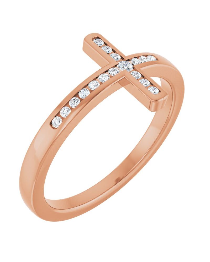 Anel Cruz Horizontal em Ouro 14k com Diamantes de Laboratório – Modelo 2