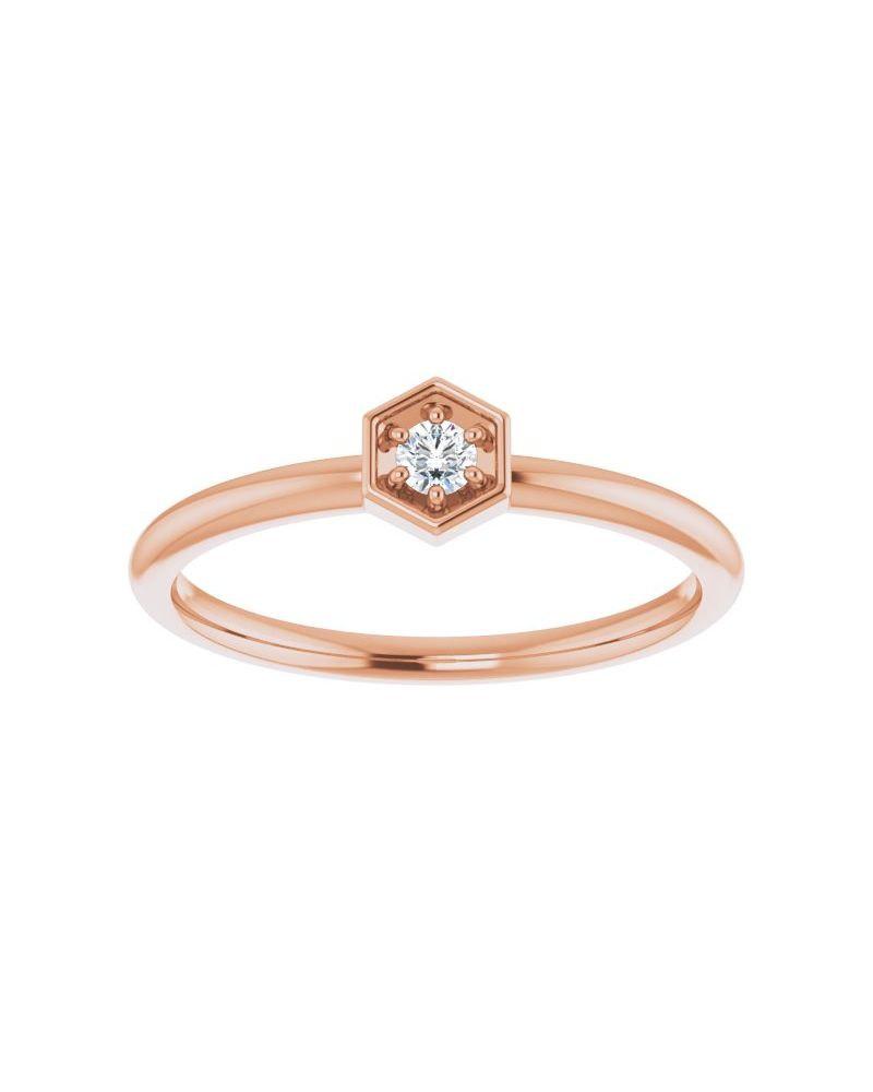 Anel Hexágono Empilhável em Ouro 14k com Diamantes Naturais