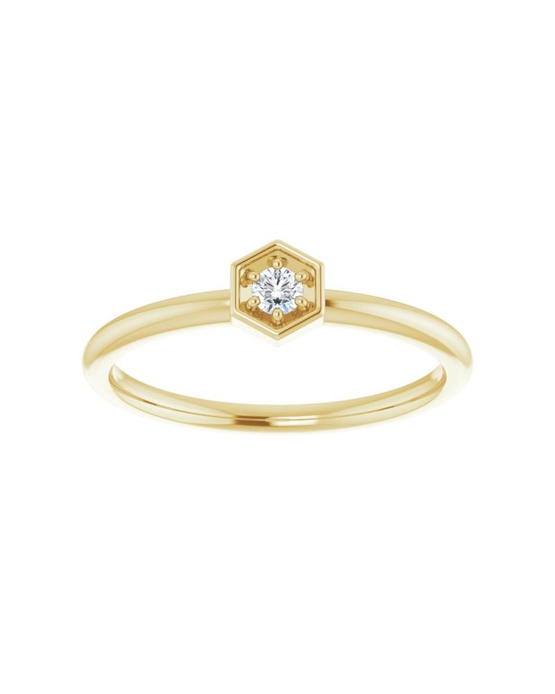 Anel Hexágono Empilhável em Ouro 14k com Diamantes Naturais