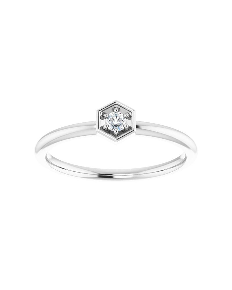 Anel Hexágono Empilhável em Ouro 14k com Diamantes Naturais