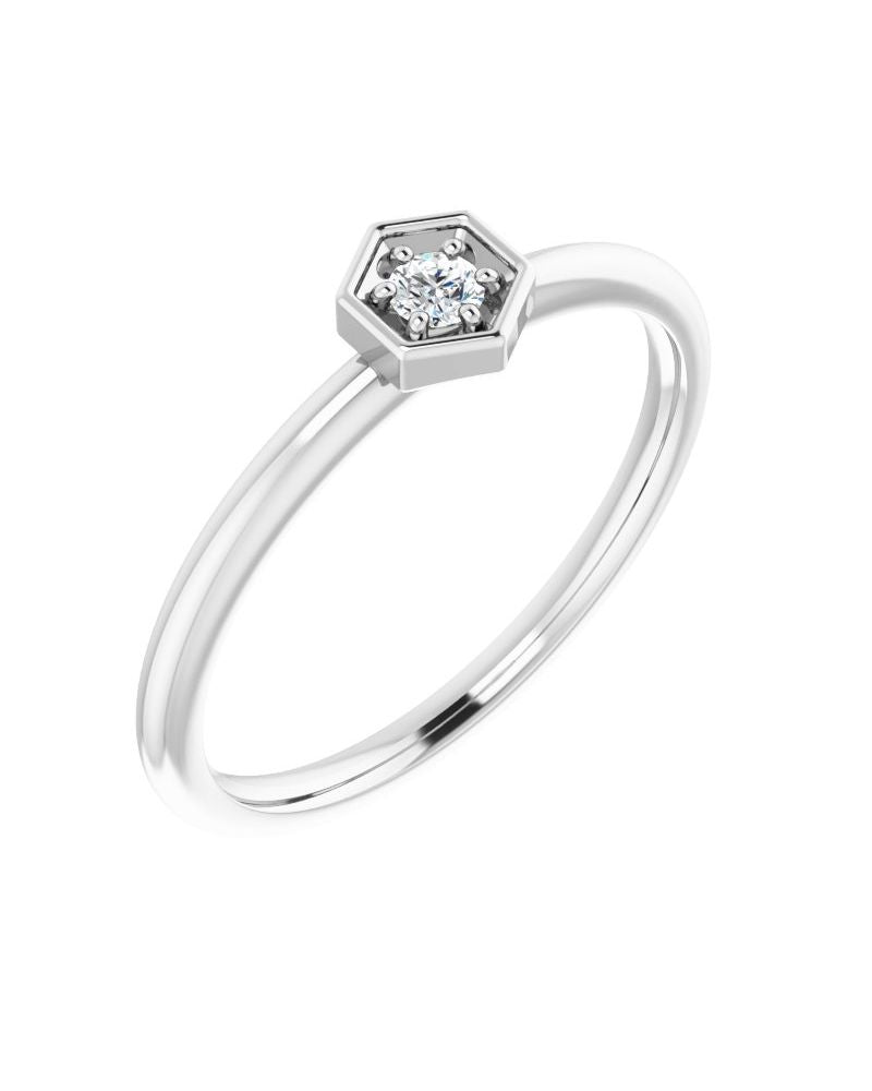 Anel Hexágono Empilhável em Ouro 14k com Diamantes Naturais
