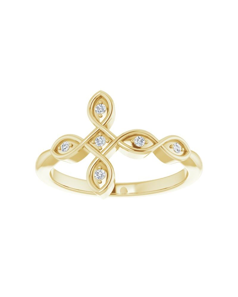 Anel Cruz Horizontal Cravejado em Ouro 14k com Diamantes Naturais
