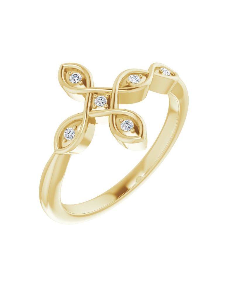 Anel Cruz Horizontal Cravejado em Ouro 14k com Diamantes Naturais