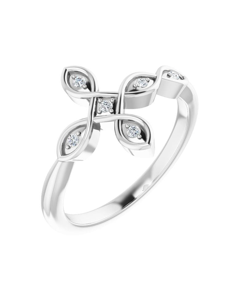Anel Cruz Horizontal Cravejado em Ouro 14k com Diamantes Naturais