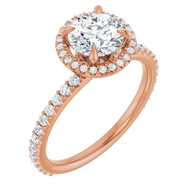 Anel de Noivado Halo em Ouro 14k com Diamantes Naturais – Modelo 5 – Rosé 14k