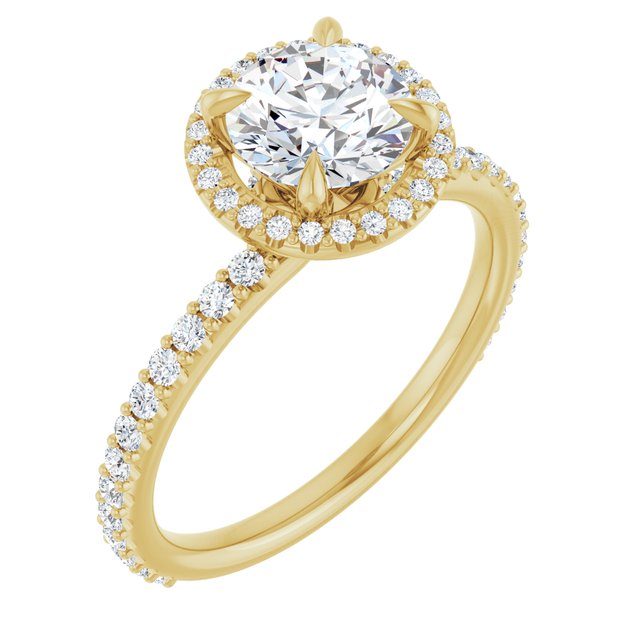 Anel de Noivado Halo em Ouro 14k com Diamantes Naturais – Modelo 5 – Amarelo 14k
