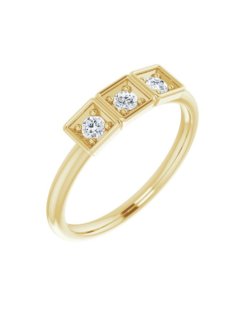 Anel Três Pedras Empilhável em Ouro 14k com Diamantes Naturais – Modelo 3