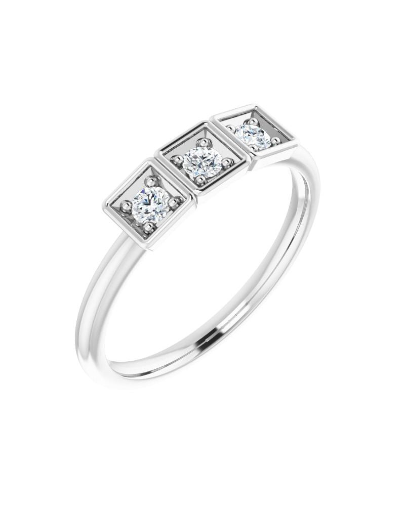 Anel Três Pedras Empilhável em Ouro 14k com Diamantes Naturais – Modelo 3