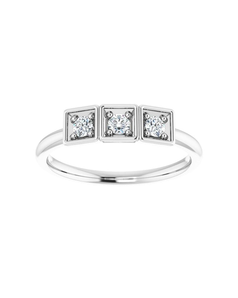 Anel Três Pedras Empilhável em Ouro 14k com Diamantes Naturais – Modelo 3