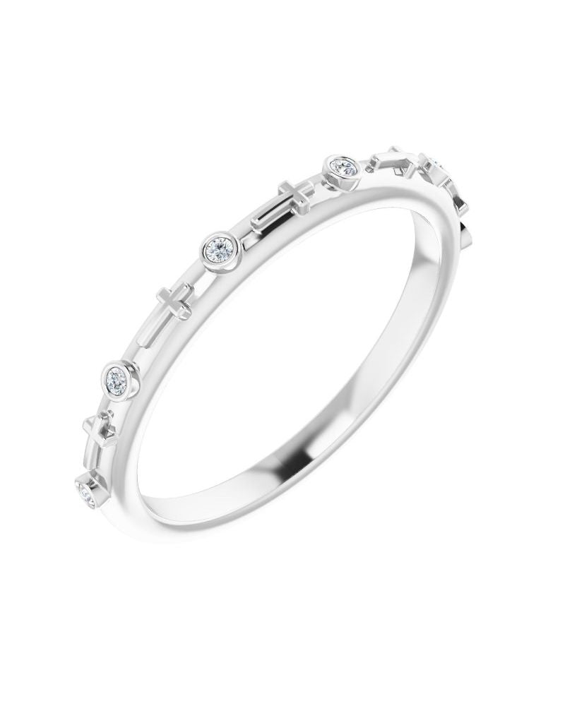 Anel Cruz com Cravação Bezel em Ouro 14k com Diamantes Naturais
