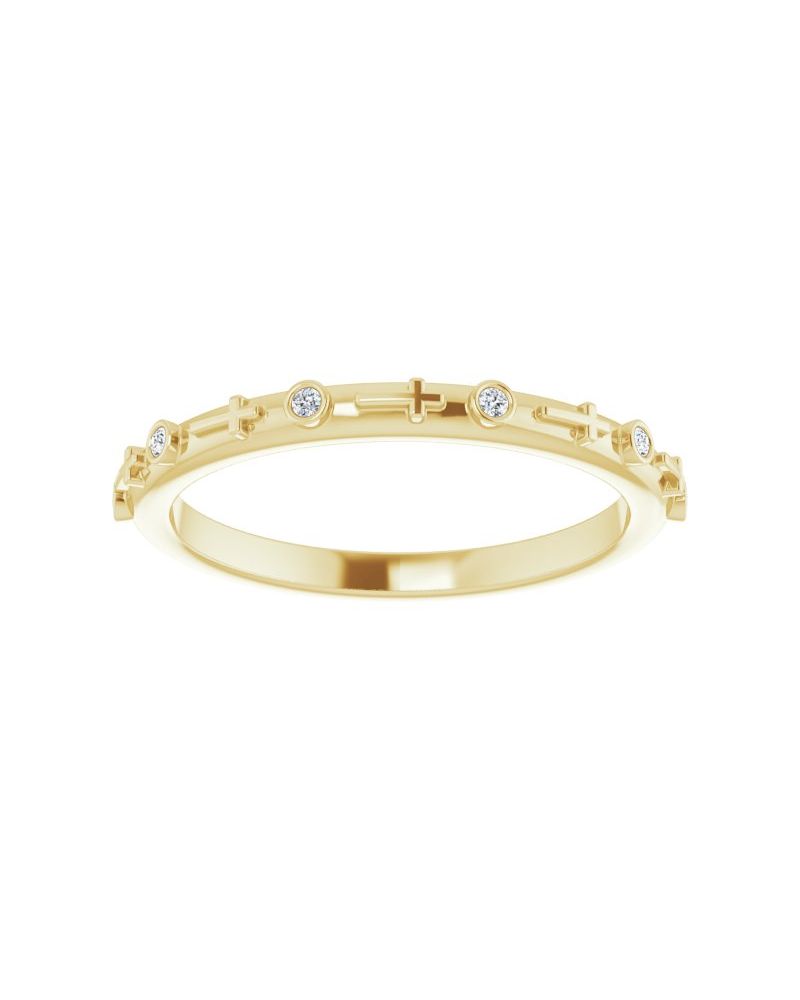 Anel Cruz com Cravação Bezel em Ouro 14k com Diamantes Naturais