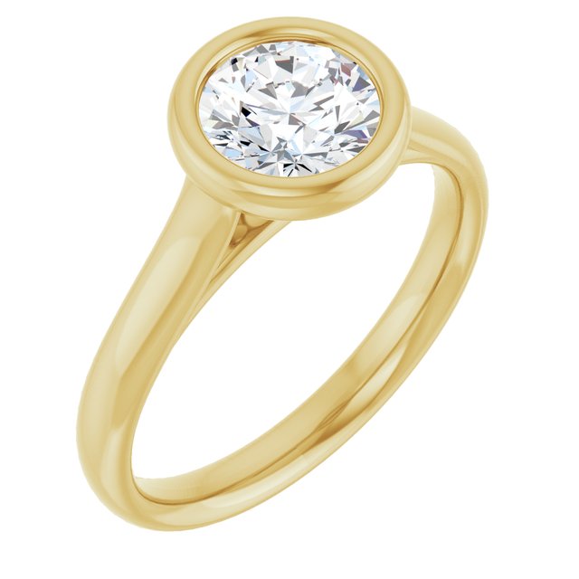 Anel Solitário de Noivado Bezel em Ouro 14k com Diamante Natural – Amarelo 14k
