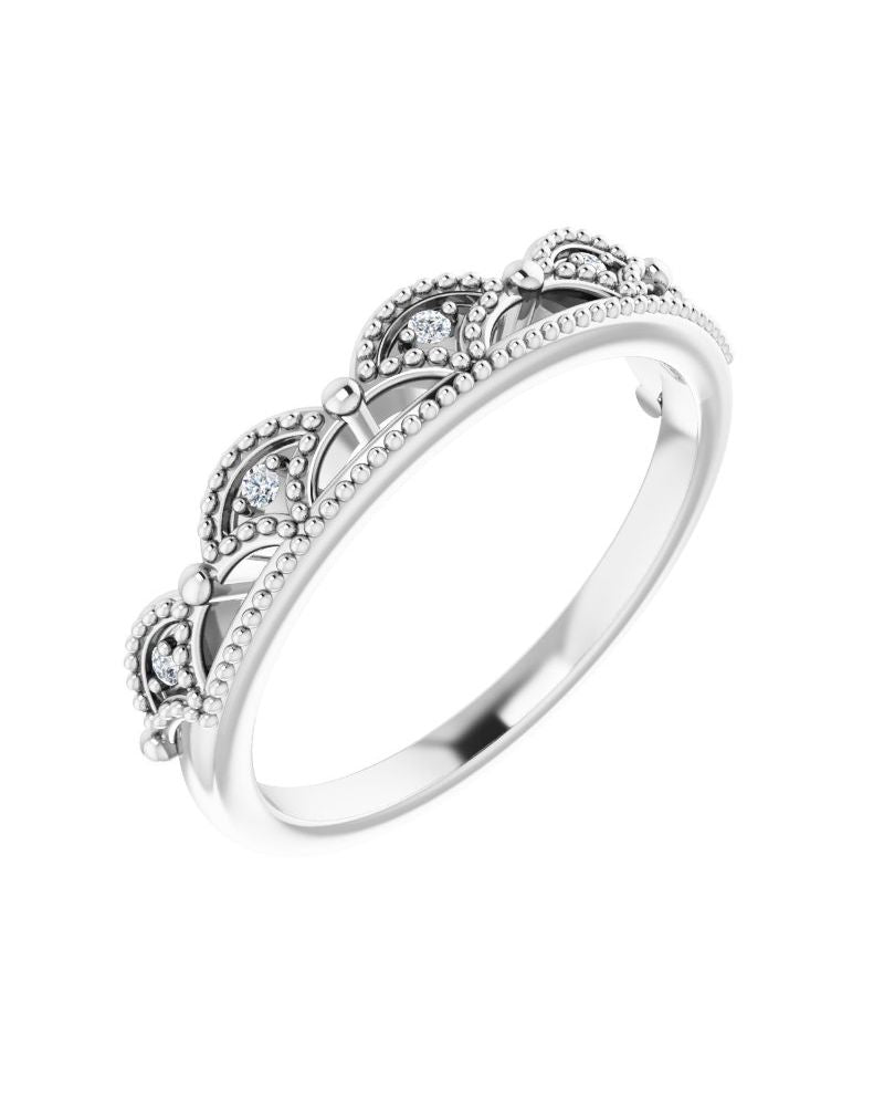 Anel Coroa em Ouro 14k com Diamantes Naturais
