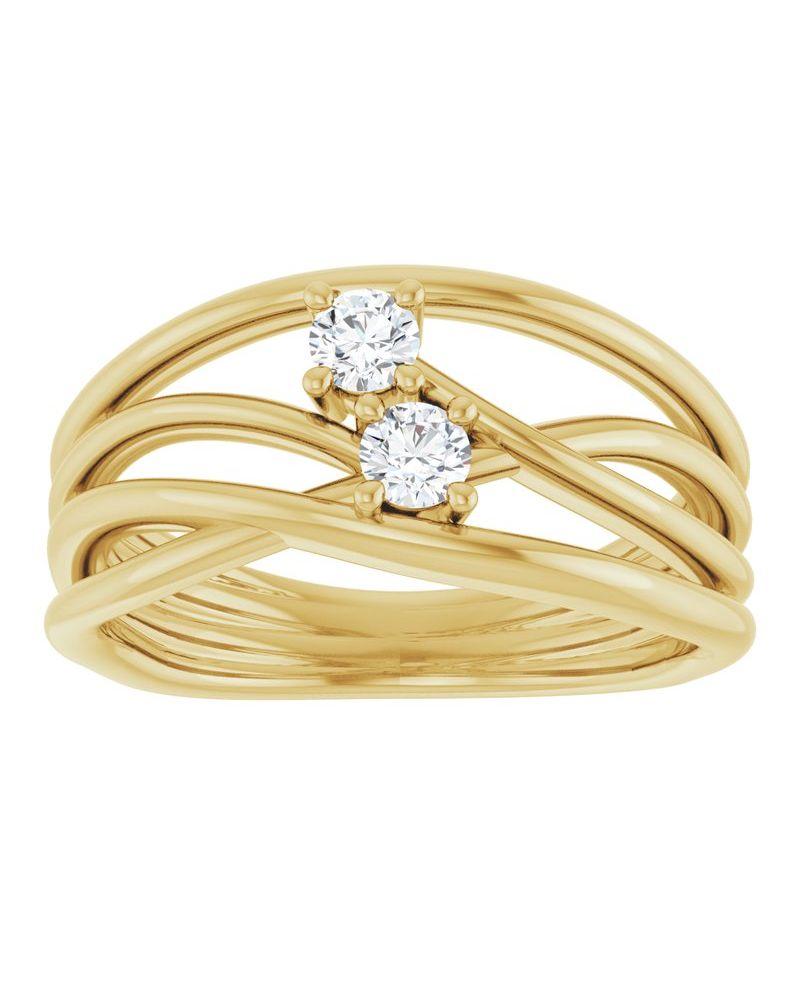 Anel Duas Pedras Bypass em Ouro 14k com Diamantes Naturais – Modelo 2