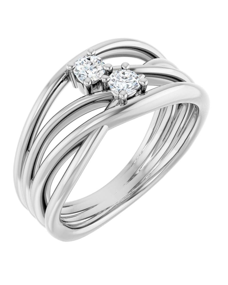 Anel Duas Pedras Bypass em Ouro 14k com Diamantes Naturais – Modelo 2