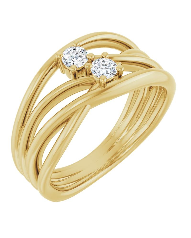 Anel Duas Pedras Bypass em Ouro 14k com Diamantes Naturais – Modelo 2