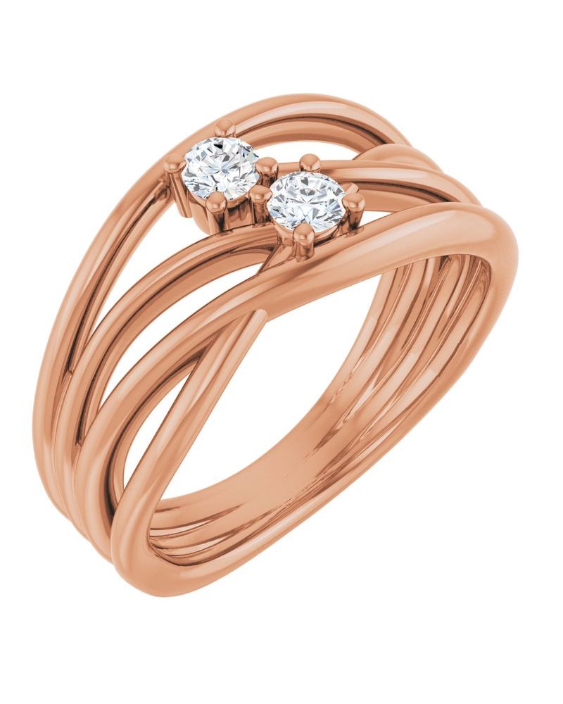 Anel Duas Pedras Bypass em Ouro 14k com Diamantes Naturais – Modelo 2