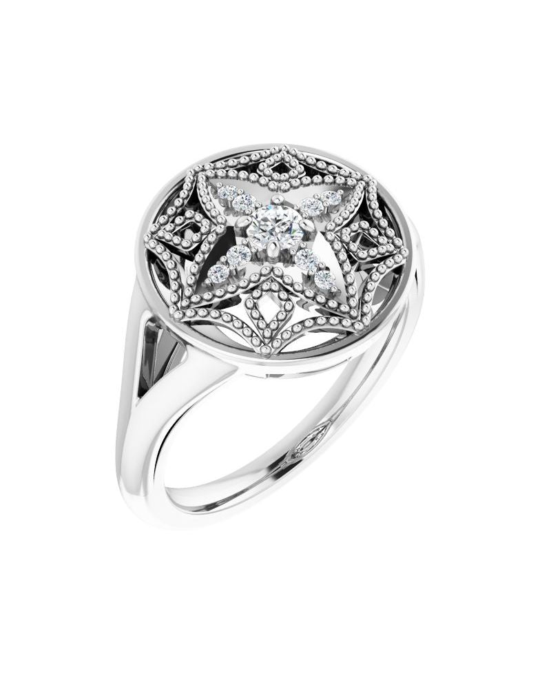 Anel Cravejado Vintage em Ouro 14k com Diamantes Naturais