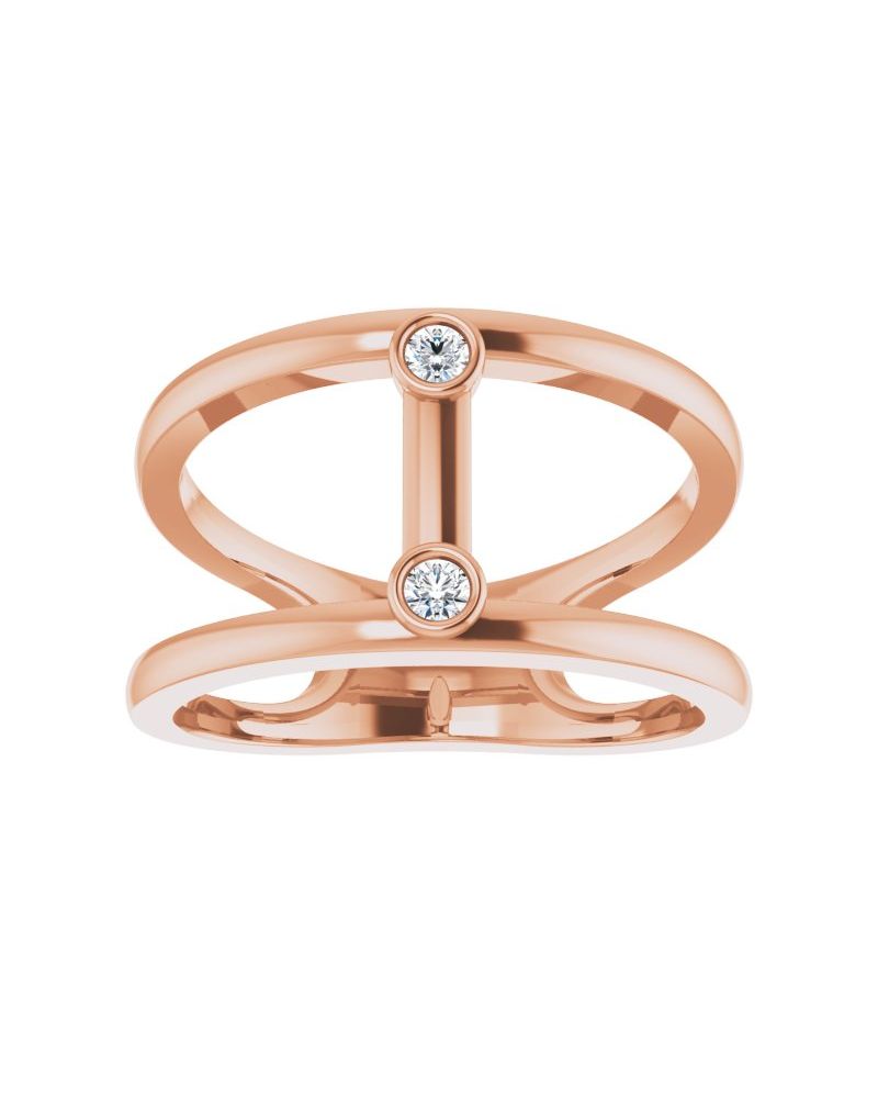 Anel Duas Pedras Vazado em Ouro 14k com Diamantes Naturais