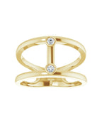 Anel Duas Pedras Vazado em Ouro 14k com Diamantes Naturais