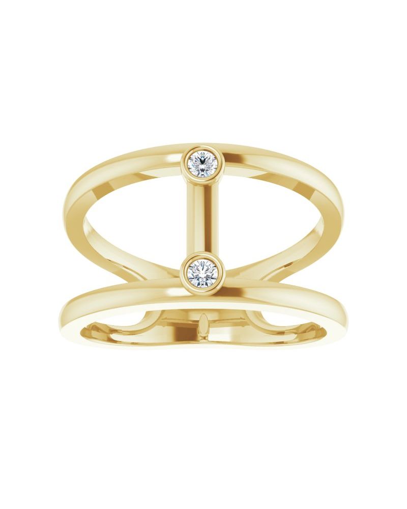 Anel Duas Pedras Vazado em Ouro 14k com Diamantes Naturais