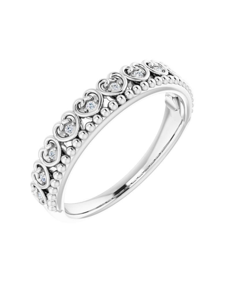 Anel Bolinhas Coração Empilhável em Ouro 14k com Diamantes Naturais