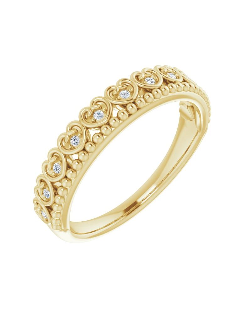 Anel Bolinhas Coração Empilhável em Ouro 14k com Diamantes Naturais
