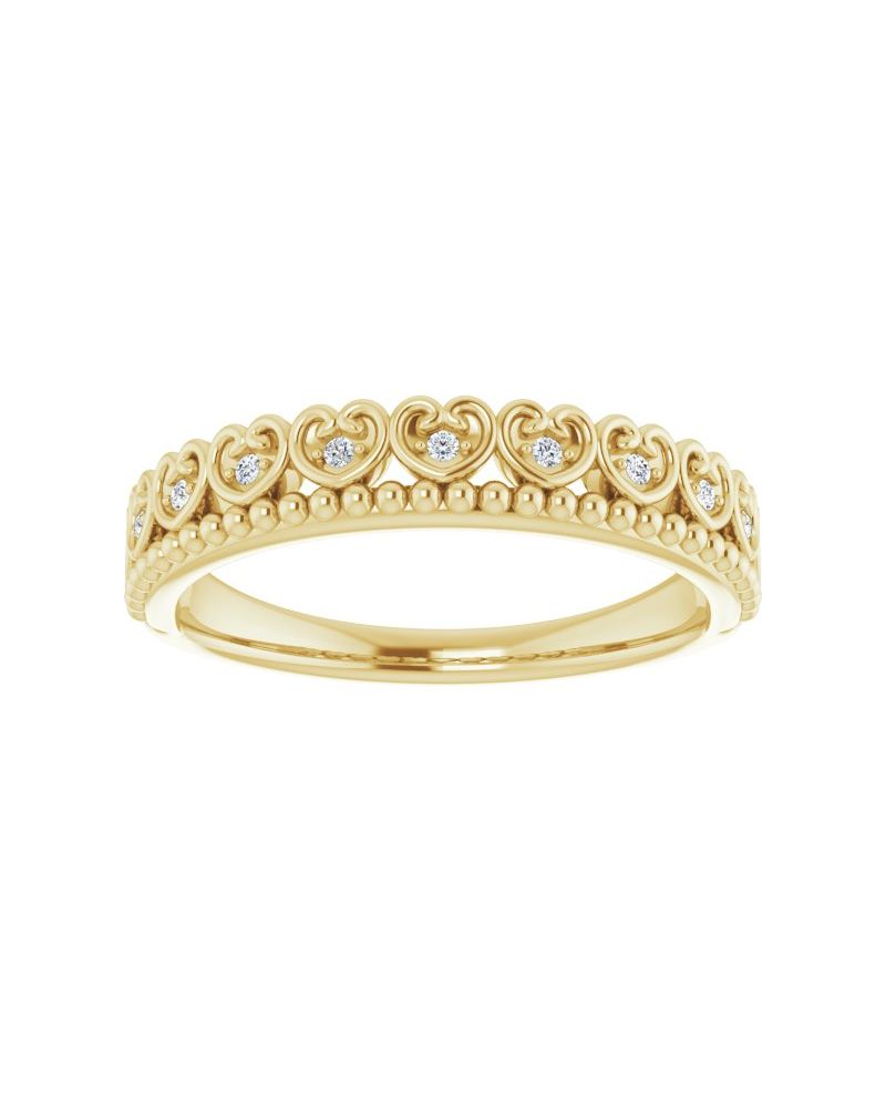 Anel Bolinhas Coração Empilhável em Ouro 14k com Diamantes Naturais