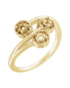 Anel Três Pedras Halo em Ouro 14k com Diamantes Naturais