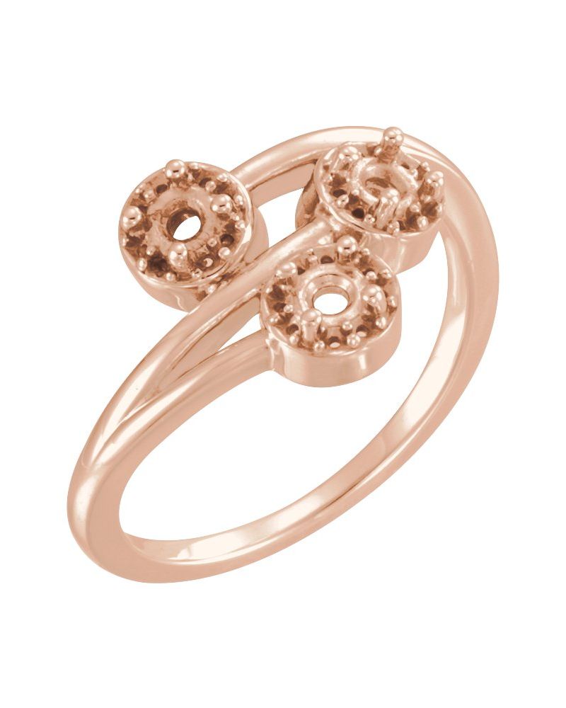 Anel Três Pedras Halo em Ouro 14k com Diamantes Naturais