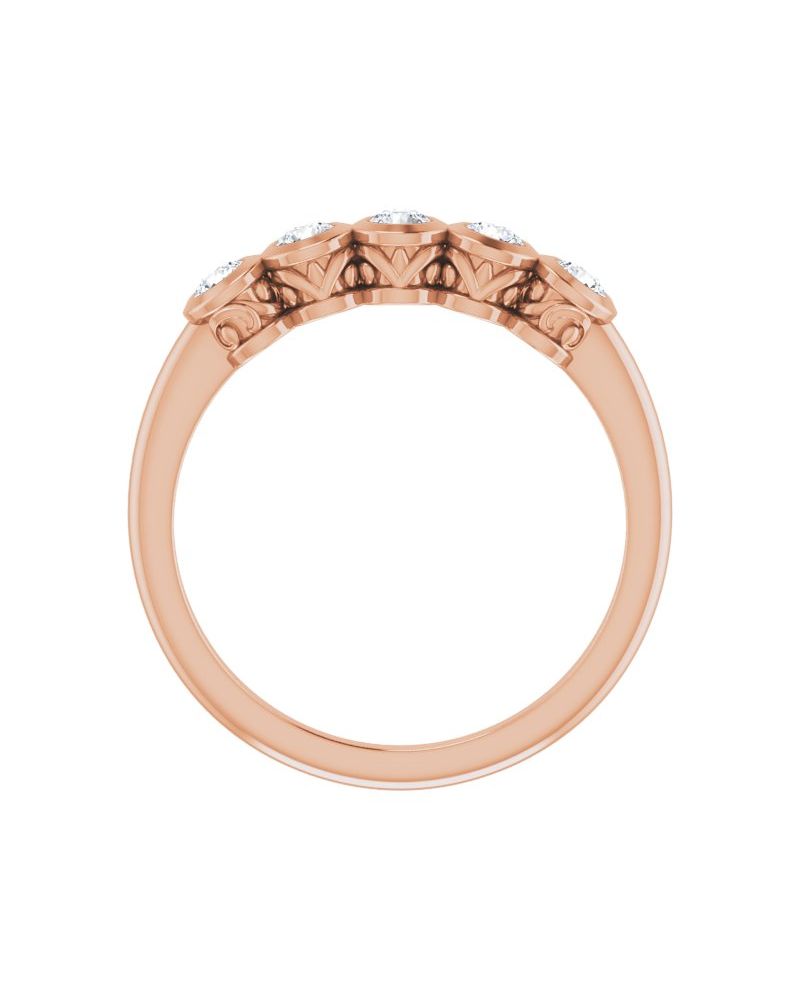 Anel Cinco Pedras com Cravação Bezel em Ouro 14k com Diamantes Naturais