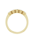 Anel Cinco Pedras com Cravação Bezel em Ouro 14k com Diamantes Naturais