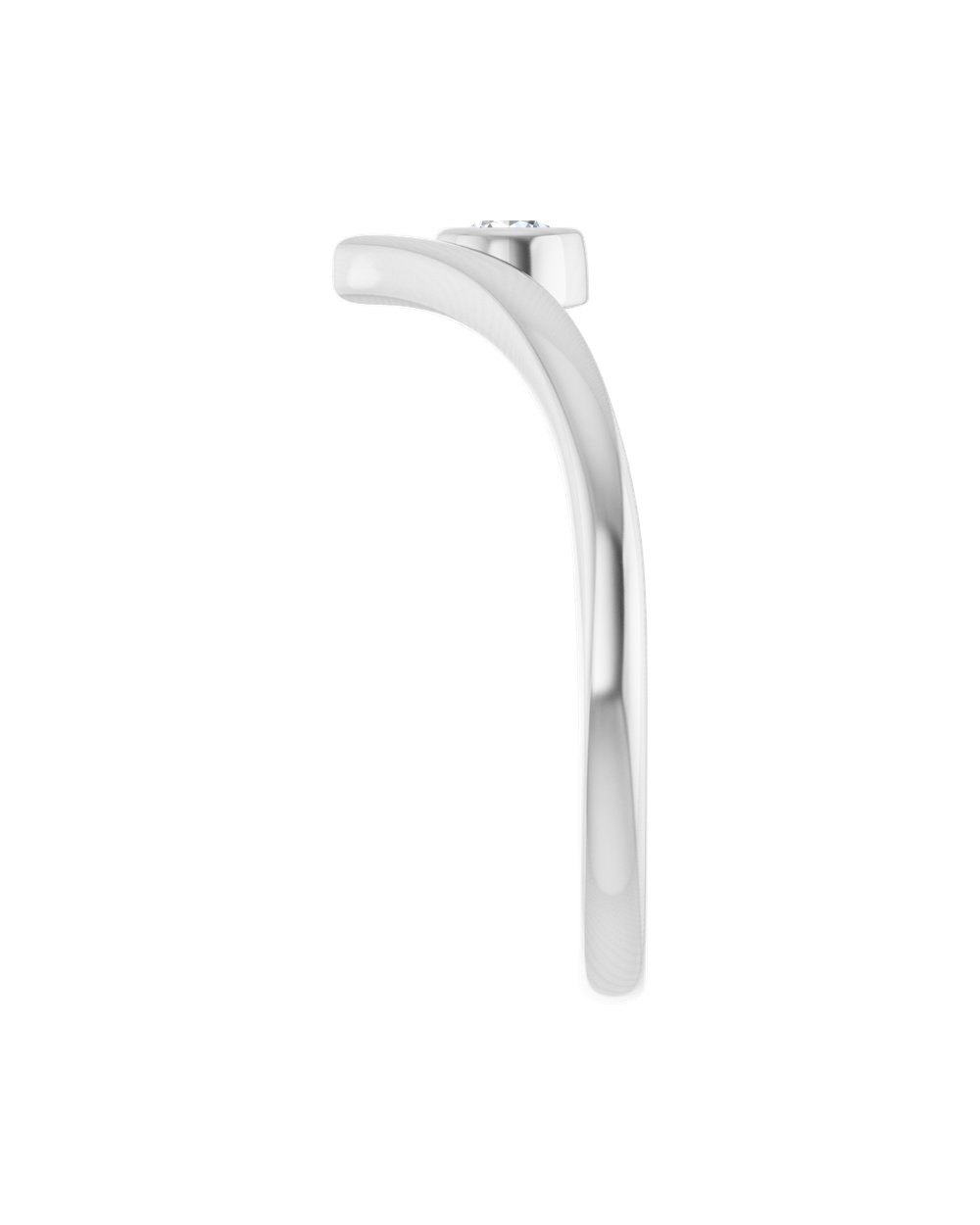 Anel V em Ouro Branco 14k com Ponto de Luz de Diamante – Branco 14k