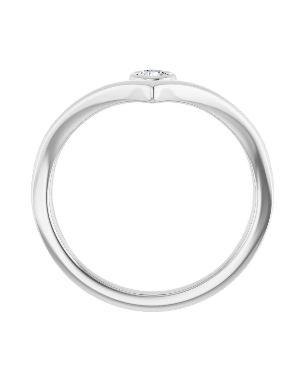 Anel V em Ouro Branco 14k com Ponto de Luz de Diamante – Branco 14k