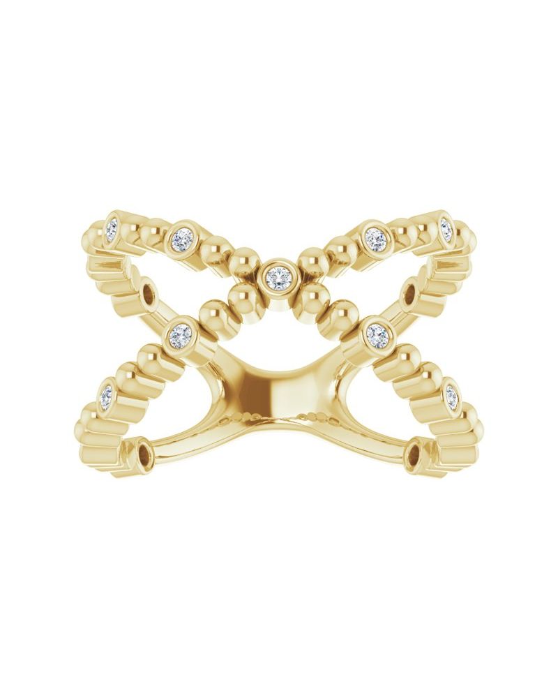Anel Bolinhas Vazado em Ouro 14k com Diamantes Naturais