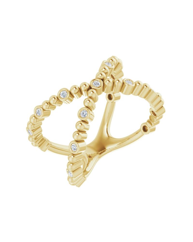 Anel Bolinhas Vazado em Ouro 14k com Diamantes Naturais