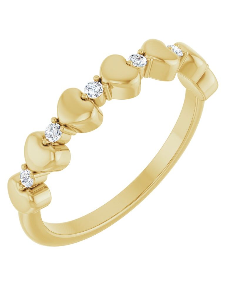 Anel Coração Cravejado Empilhável em Ouro 14k com Diamantes Naturais