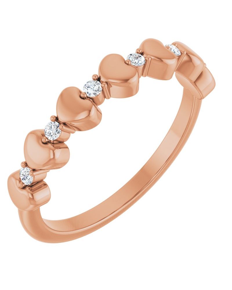 Anel Coração Cravejado Empilhável em Ouro 14k com Diamantes Naturais