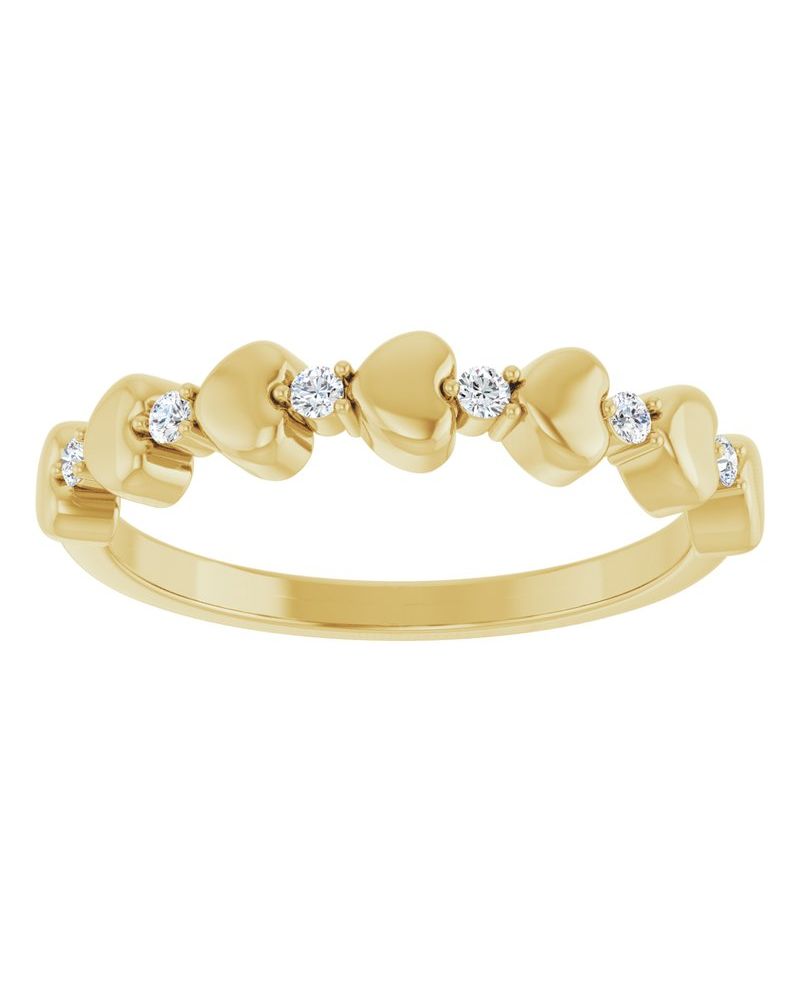 Anel Coração Cravejado Empilhável em Ouro 14k com Diamantes Naturais