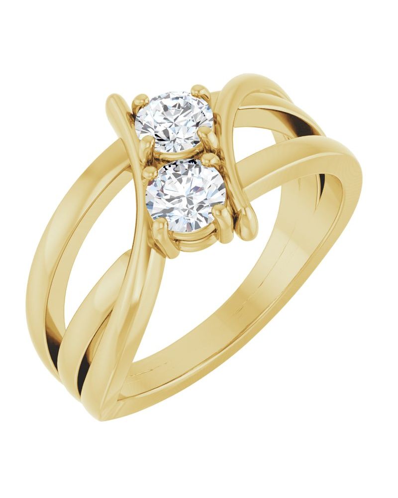 Anel Duas Pedras em Ouro 14k com Diamantes de Laboratório – Modelo 5